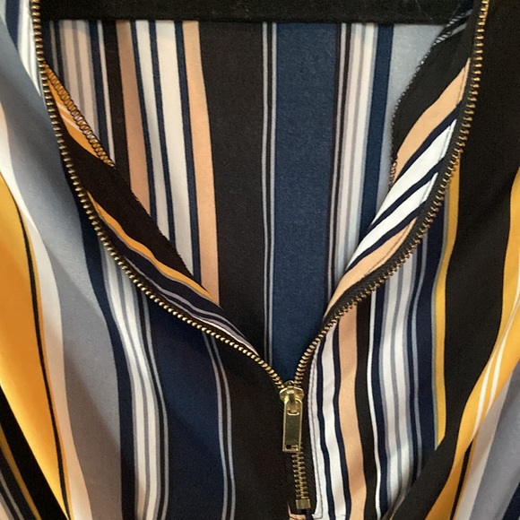 STELLA TWEED💫 Women’s Black/Yellow/White Striped Zipper-Up Long Sleeve Flowing - Picture 7 of 13